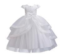 E-girl Vestido de niña de flores de princesa, vestido festivo para niños y niñas, sin mangas, tul, cuello redondo, vestido de línea A, vestido de fiesta, vestido de noche, 3-12 años, D369, Blanco, 4-5