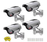 E-HORDE Cámara Ficticia CCTV con Energía Solar Cámara de Vigilancia Falsa Ficticia, Cámara de Vigilancia CCTV Falsa Realista con LED Parpadeante, para Interior y Exterior (Plata-4)
