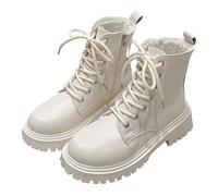 e invierno estilo británico terciopelo acolchado botas de moto de moda con suela gruesa Botas Botas cortas Botines mujer 42 ancho H, beige, 36 EU