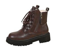e invierno estilo británico terciopelo acolchado botas de moto de moda con suela gruesa botas botas cortas zapatos retro mujer azul, marrón, 38 EU