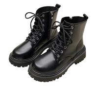 e invierno estilo británico terciopelo acolchado botas de moto de moda con suela gruesa Botas Botas cortas Botines mujer 42 ancho H, Negro , 37 EU