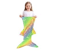 (E)Kids Mermaid Tail Blanket Soft Warm Plush Sleeping Bag Glow in the Dark Wearable Sleeping Sack Photo Prop Throw Blanket