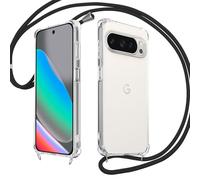 E-Lush Funda Google Pixel 10 Pro/10 con Cuerda, Transparente Silicona Carcasa con Colgante para Pixel 10 Pro/10, Suave TPU Gel Antigolpes Case con Ajustable Correa Collar Protector Case, Negro
