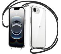 E-Lush Funda iPhone 16e con Cuerda, Transparente Silicona Carcasa con Colgante para iPhone SE 2025, Suave TPU Gel Antigolpes Case con Ajustable Correa Collar Protector Case, Nero
