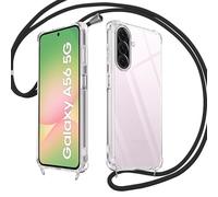 E-Lush Funda Samsung Galaxy A56 con Cuerda, Transparente Silicona Carcasa con Colgante para Samsung A56, Suave TPU Gel Antigolpes Case con Ajustable Correa Collar Protector Case, Nero