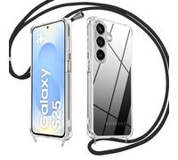 E-Lush Funda Samsung Galaxy S25 con Cuerda, Transparente Silicona Carcasa con Colgante para Samsung S25, Suave TPU Gel Antigolpes Case con Ajustable Correa Collar Protector Case, Nero
