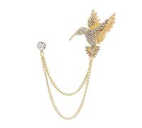 E New Bird Eagle Tassel Brooch Pins Animal Rhinestone Crystal Chain Lapel Pin Suit Badge Fashion Brooches for Men Accessories (Gold)