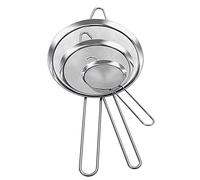 e!Orion Juego de 3 Coladores Acero Inoxidable Strainer Cernedores y Cedazos con Cómodos Mangos Manija Colander de Una Malla Muy Fina para Te, Cocina, Comida, Alimentos y Vegetale - 8cm, 12cm, 18cm