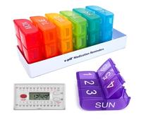 e-Pill - Organizador semanal de píldoras de 6 veces al día x 7 días, recordatorio de pastillas de vitaminas y medicamentos, con 6 temporizadores de alarma (blanco)