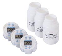 e-Pill | TimeCap Multi Alarma | Pack de 3 | Alarma de botella de píldora con último sello de tiempo abierto | hasta 24 alarmas diarias fáciles de configurar que se repite automáticamente