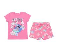 E plus M Disney Lilo & Stitch - Conjunto de verano para niña, camiseta y pantalón corto de manga corta, 100% algodón, color rosa y morado, talla 98 - 128, Rosa., 104