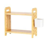 E-ROOM TREND Estantería para especias con tablero de ranuras | Accesorios para mostradores de cocina, escritorio organizador de bambú, para plantas de esquina, estantería de cocina de 2 niveles, con