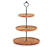 E-ROOM TREND Soporte de Madera para Magdalenas de 3 Niveles Soporte para Cupcakes de Boda con Asa de Metal para Cumpleaños Bodas Aniversarios Bautizos y Postres de Frutas (MDP1BN)