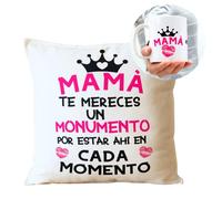 E T K R EL TALLER DE COSTURAS CUMPLEAÑOS MAMÁ Cojín Original 35 x 35 cm + Taza 350 ml Incluye Relleno Regalo para EL Dia DE Las Madres Desayuno Original Dia De La Madre (COJIN +Taza Mama TE MERECES)