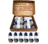 E.THOME 6 ovillo x 75g lana para tejer premium brillo Azul con hebra regular sin nudos ni bolas Lanas para crochet, diy, hilo grueso para crochet, Crea Arte. Transforma ovillos en prendas. (AZUL)