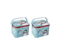 (E type) 2Pcs Candy Boxes with Carry Handle Christmas Theme Decoration Tinplate Candies Tins Handheld Sweets Storage Container