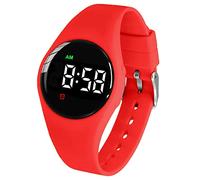 e-vibra Reloj despertador vibrador impermeable recargable con 15 alarmas, reloj de entrenamiento para orinal con pantalla de bloqueo (rojo redondo)