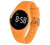 e-vibra Reloj despertador vibrador resistente al agua, recargable, 15 alarmas, recordatorio de alarma, reloj de entrenamiento para ir al baño con pantalla de bloqueo (naranja redondo)