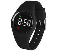 e-vibra Reloj despertador vibratorio impermeable recargable con 15 alarmas, recordatorio, reloj de entrenamiento con pantalla de bloqueo (negro redondo)