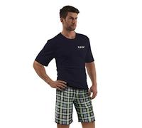 e.VIP® Chris S 325A Pijama para hombre, 100 % algodón, azul marino/verde, XXXL