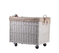 e-wicker24 Alles aus Weide - Caja de almacenaje para lavandería rectangular, cesta de mimbre con ruedas y forro de tela, baúl de almacenamiento de mimbre, cesta, caja (blanco/yute)