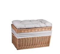 e-wicker24 Alles aus Weide Caja grande, cesta, cesta, baúl de almacenamiento de mimbre, con bonito cojín de asiento (60 x 39 cm, natural/lunares beiges)