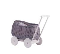 e-wicker24 Alles aus Weide Carrito colgante de cesta, carrito de muñecas, regalo perfecto para niños y niñas, juguete de mimbre (gris_con cojín)