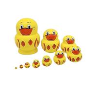 E Wooden Yellow Duck Russian Nesting Dolls - Premium Natural Basswood Hand-Painted Stacking Toy Set | Whimsical Animal Figurines Tabletop Ornament, Birthday For Kids & Collec