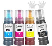 E104 Tinta Compatible Botellas de Tinta E104 Multipack para ET-2820 ET-4800 ET-2870 ET-2810 ET-2862 ET-2826 ET-2856 ET-4810 ET-2811 ET-2812 ET-2814 ET-2815 ET-2821 ET-2710 ET-2711 (4 P, BK/C/M/Y)