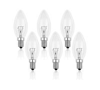 E14 40w Clear Candle Bulb, Dimmable Incandescent Bulb, Warm White 2700k, 400lm, Flame Light Bulb, E14 Edison Screw Candle Bulbs, Pack Of 6