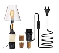 E14 Soporte Lámpara de Botella, DIY Lampara de Mesa para Botella Pantalla Compatible, Negro Adaptador Lampara Botella de Vino con 3 Tamaños de Tapones Portalámparas Lampara de Botella(Sin Bombillas)