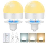 E27 Bombilla LED recargable regulable con mando a distancia, 3 colores, 2 unidades, bombilla recargable con temporizador de batería de 2500 mAh, base magnética extraíble