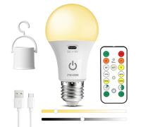 E27 Bombilla Recargable USB con Mando, Bombilla Inalámbrica sin Electricidad Punto 7W 3 Color LED Regulable con Batería Lampara Control Táctil Con Temporizador, Luz de Emergencia Acampar, 1 Piezas