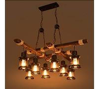 E27 Lámpara Colgante Antigua Lámpara Industrial Vintage Lámpara Colgante Retro Lámpara Colgante de Metal de Madera Pantalla de Vidrio Luz de Techo Negra Ajustable en Altura Comedor Sala de Estar