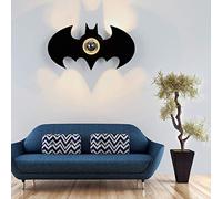 E27 LED Aplique de pared Lámpara de muro sala de estar dormitorio dibujos animados, negro proyección creativa Batman redonda Luces de pared para moderno cocina estudio cuarto de niños pasillo, D32cm
