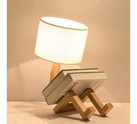 E27 LED lámpara de mesa de lectura creativa madera lámpara de escritorio, luz de noche diseño muñeca moderna, luz de mesa blanca tela textil redonda, ajustable luz de lectura con interruptor, H44cm
