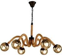 E27 Metal V-intage Hemp Rope Light Adjustable Height 6 Heads Ceiling Lamp Hand Made, LED Chandelier