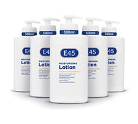 E45 Loción corporal 500 ml x 5 unidades - Loción hidratante E45 con bomba - Hidratante diario para hidratación duradera para piel seca y piel sensible - Protege de la sequedad, reduce el