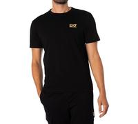 EA7 Hombre Camiseta con Logo En El Pecho, Black/Gold, XXL