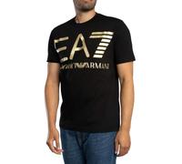 EA7 Hombre Camiseta Mega Graphic De Corte Regular, Black/Gold, L