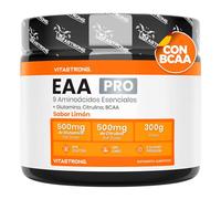 EAA PRO Aminoácidos Esenciales Vitastrong, 9 EAA Aminoácidos Esenciales en Polvo 300g, BCAA Aminoacidos Ramificados, L Glutamina, L Triptofano, L Lisina, L Citrulina, L Tirosina, Leucina, Sabor Limón