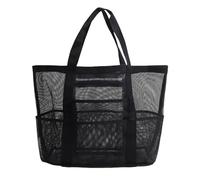eaacaa - Bolsa plegable de malla para mujer, con varios bolsillos, extra grande, bolsa de almacenamiento para mujer, para playa, piscina, viajes, gimnasio, compras (Black)