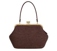 eaacaa Große Stroh Handtasche Damen - Vintage Kiss-Lock Clutch & Geflochtene Tasche, zeitlose Schultertasche & Umhängetasche für Sommer, Alltag & Urlaub (Dunkelbraun)