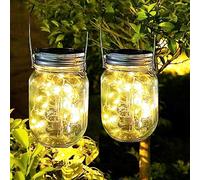 eaaerr Lámparas Solares Exterior, 2 Piezas Solar Masón Luz Hada Jardín Impermeable LED Farolillos Solares para Jardín, Fiesta, Balcón, Navidad, vacaciones, bodas(Blanco cálido)
