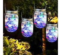 eaaerr Lámparas Solares Exterior, 4 Piezas Solar Masón Luz Hada Jardín Impermeable LED Farolillos Solares para Jardín, Fiesta, Balcón, Navidad, vacaciones, bodas(Multicolor)