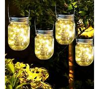 eaaerr Lámparas Solares Exterior, 4 Piezas Solar Masón Luz Hada Jardín Impermeable LED Farolillos Solares para Jardín, Fiesta, Balcón, Navidad, vacaciones, bodas(Blanco cálido)