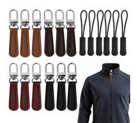 EAAGHK 12PCS Tiradores de Cremalleras, Recambio Cierre de Cremallera de Cuero con 6 Cordón de Tirador de Cremalleras, Tiradores de Cremallera Desmontables para Bolsos, Ropa, Chaquetas, Maletas