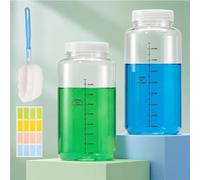 EAAGHK 2PCS Botella de Plástico de Boca Ancha 1000ml, Botella de Reactivos de Boca Ancha con Cepillo y Etiquetas, Botella Plástica del Reactivo Químico del Laboratorio Transparente con Escala y Tapa