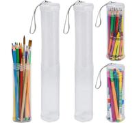 EAAGHK 2PCS Estuche para Pinceles de Plástico, Estuche de Plástico Extensible para Pincel Portátil y Transparente, Bolsa para Pinceles de Arte con Cordón para Pincel Lápices Bolígrafos