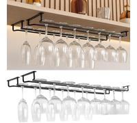 EAAGHK 4PCS Colgador de Copas, Soporte Copas Colgante con Tornillos, Estante para Vasos de Vino de Metal, Soporte para Copas debajo del Gabinete, Capacidad para 5 Copas de Vino de Burdeos, 40*13*5cm